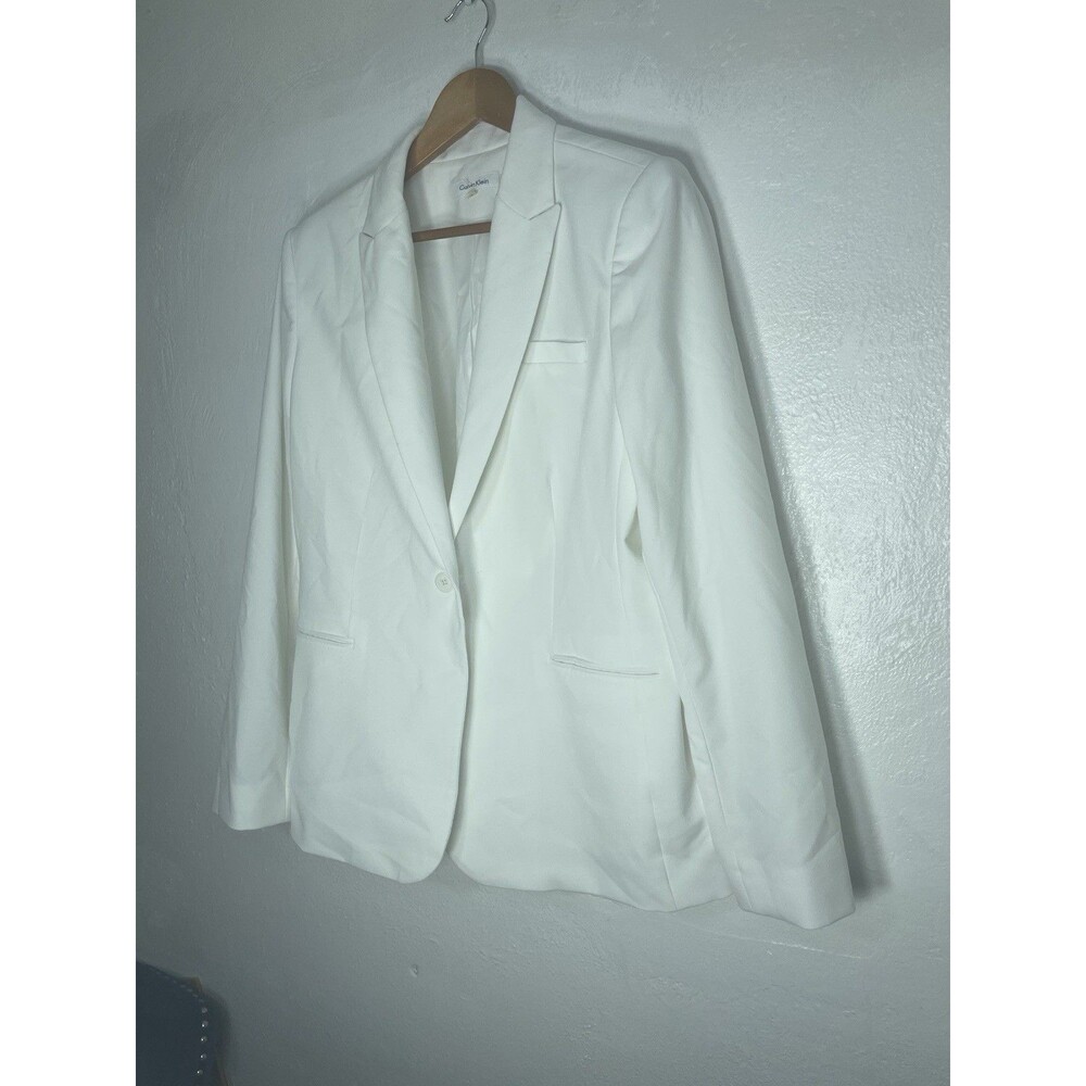 Calvin Klein White Blazer Women One Button Blazers Jacket Size 14 Career O - Picture 7 of 13